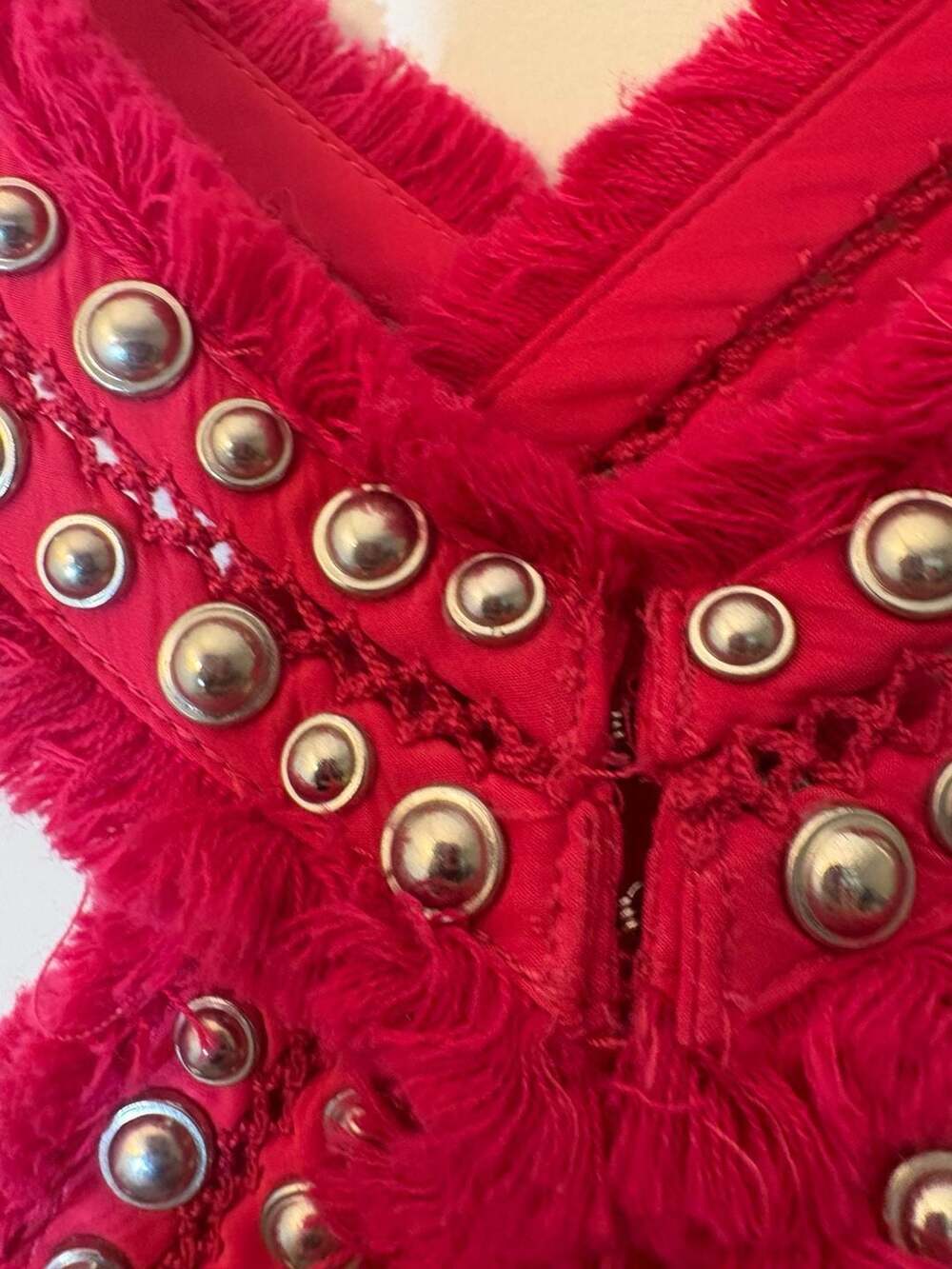 Ramy Brook Alara Hot Pink Halter Mini Dress with Studded Frayed Trim - Picture 6 of 9